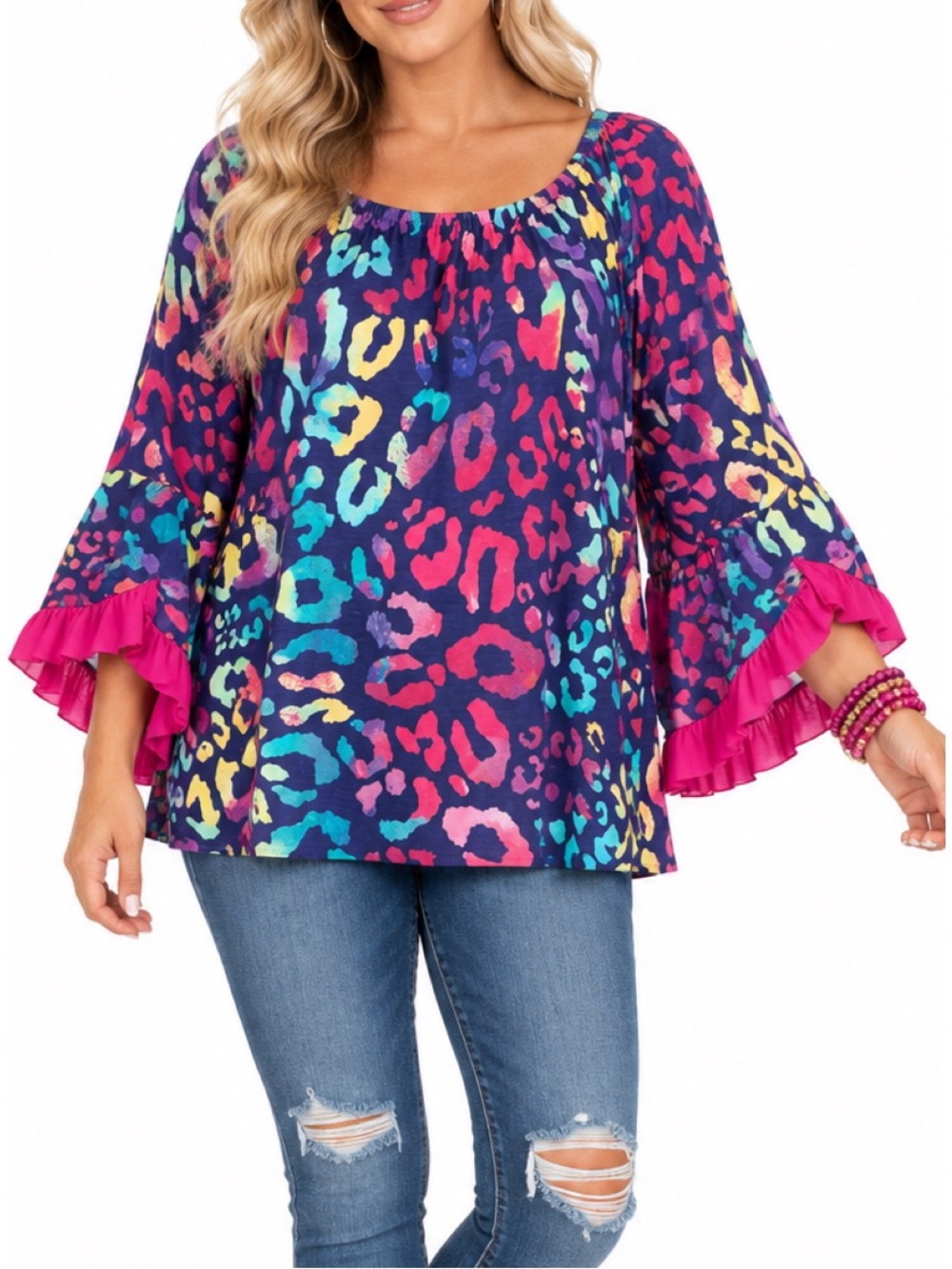 Lilypad Multicolor Leopard Print Tunic Top- 2x